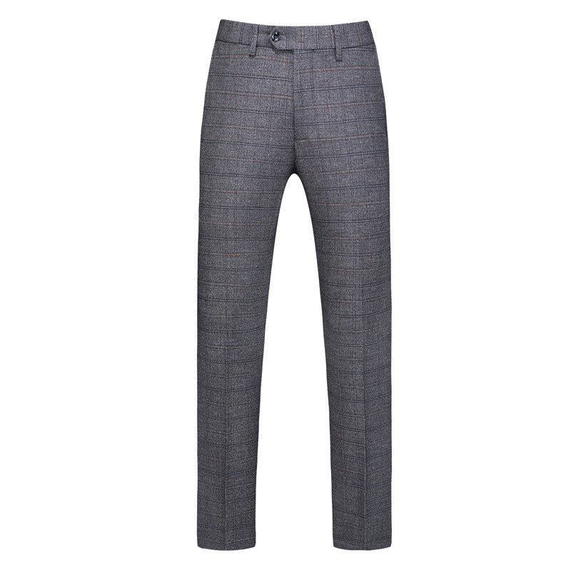 Men’s 3-Piece Subtile Geometric Grid Style Dark Gray Suit