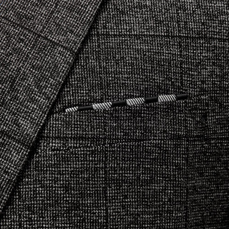 Men's 3-Piece Two Button Subtile Plaid Pattern Dark Gray Suit