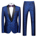 Mens 2-Piece Shawl Lapel Jacuard Royal Blue Tuxedo