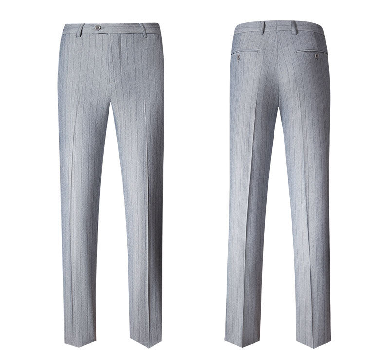 Men's 3-Piece Vertical Striped Pattern Stylish Light Gray Suit