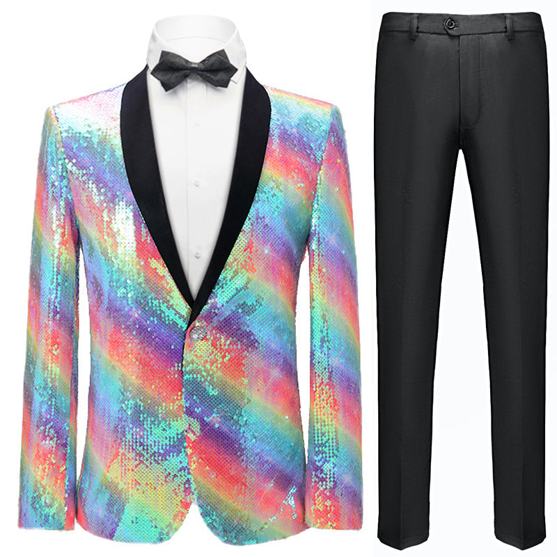 Men's Shawl Lapel Sequin Rainbow Tuxedo Jacket