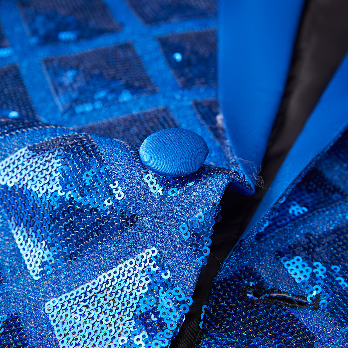 Men's Shimmering Argyle Pattern Blue Tuxedo Jacket