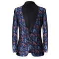 Men's Jacquard Embroidered Textured Digital Print Navy BlueTuxedo Jacket