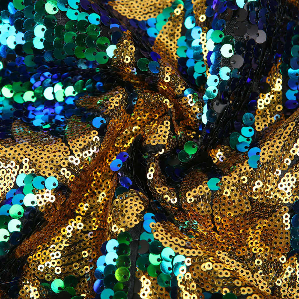 Men's Full Sequin Teal Green Tuxedo with Gold Olive Leaf Patterns