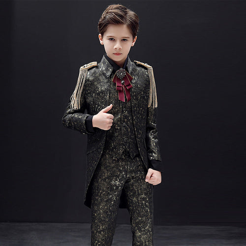 Boy's 3-Piece Suit Sequin Tuxedo Long Jacket