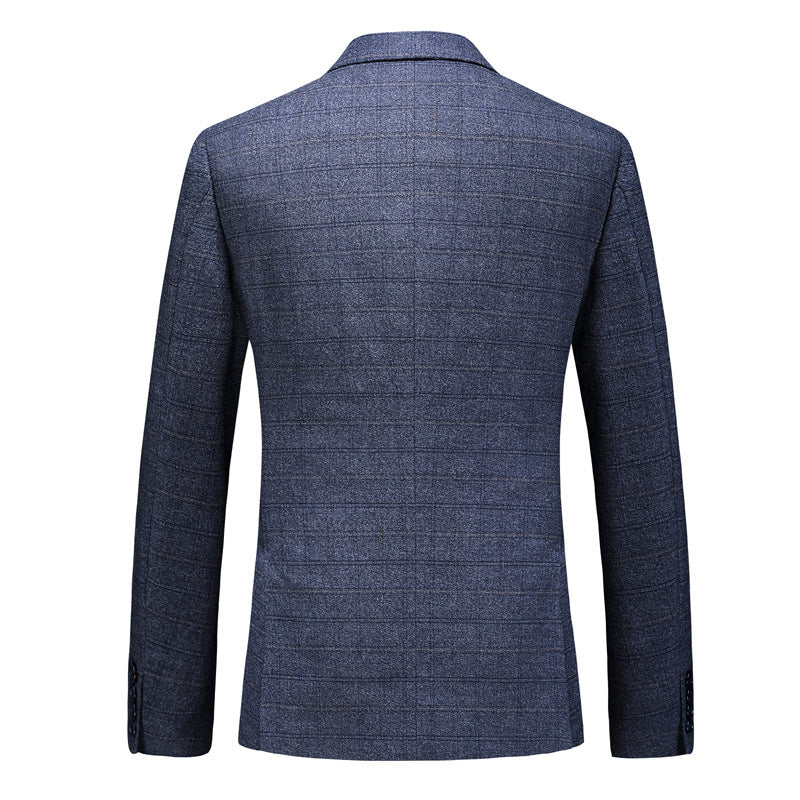 Men’s 3-Piece Subtile Geometric Grid Style Blue Suit