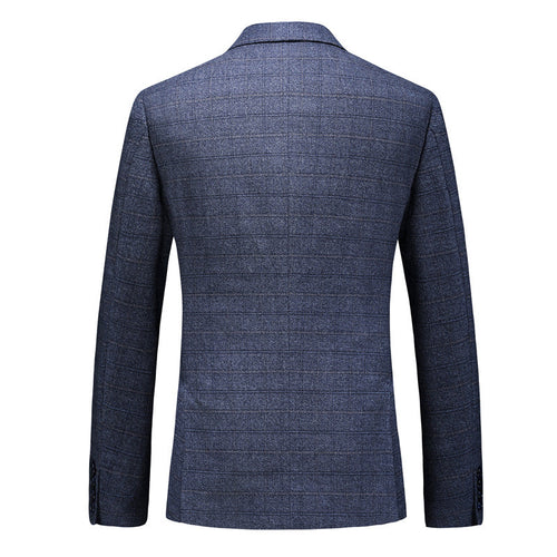 Men’s 3-Piece Subtile Geometric Grid Style Blue Suit