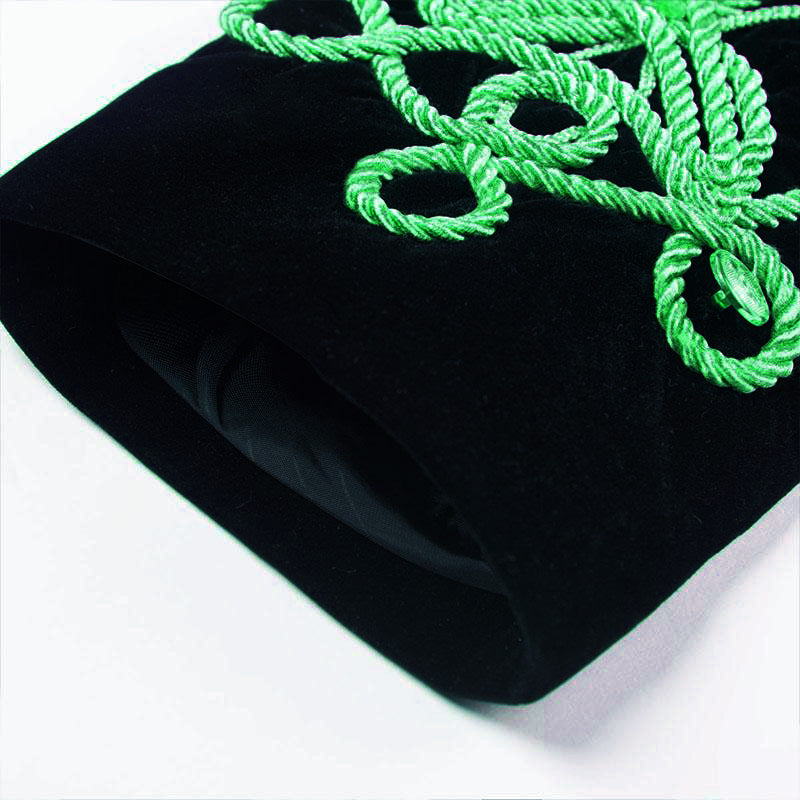Men's Green Aigillette Decorated Mandarin Collar Black Jacket