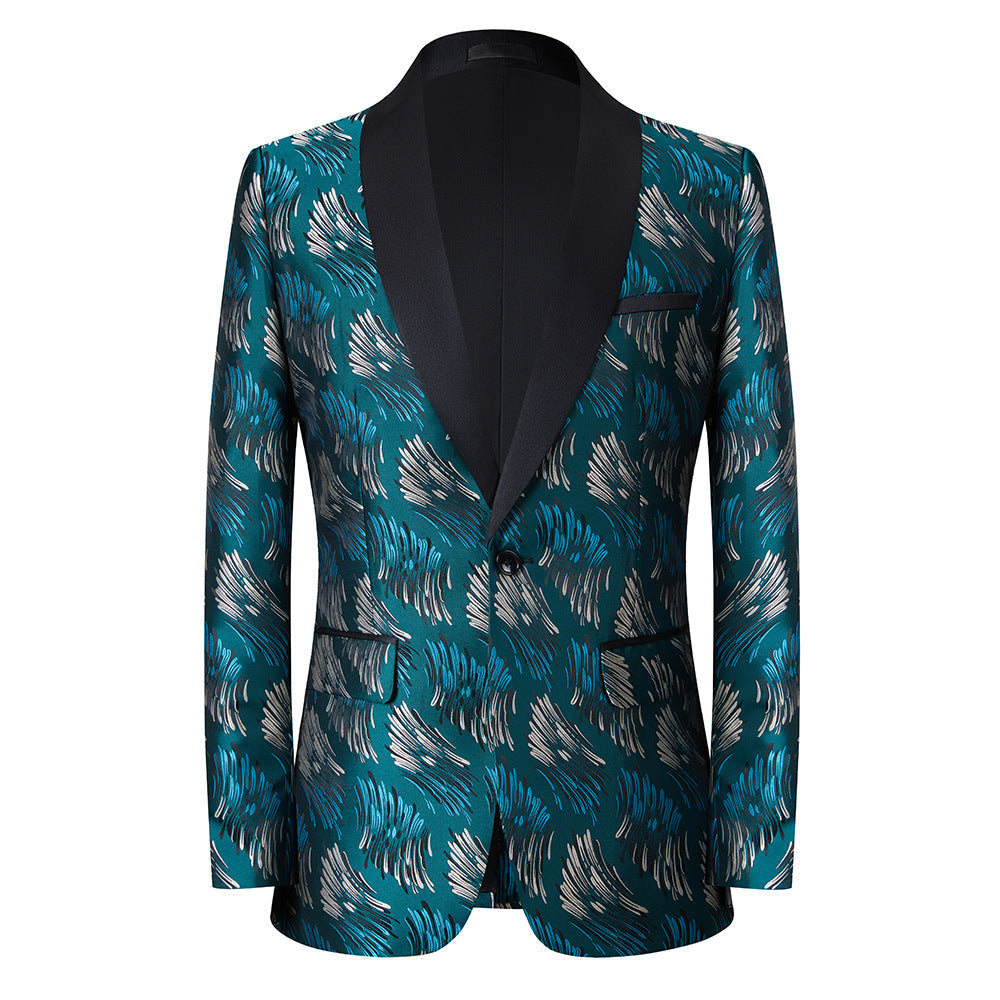 Men's Jacquard Embroidered Textured Digital Print Dark Teal Tuxedo Jacket