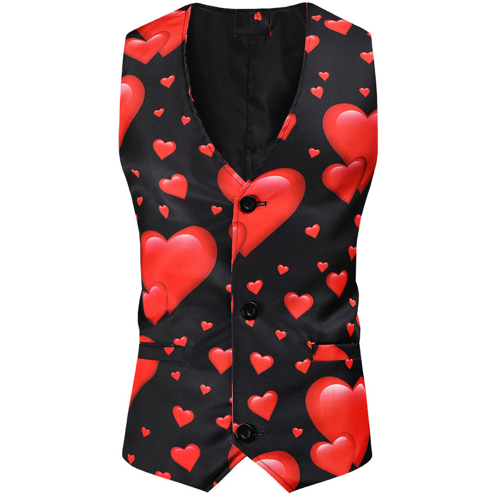 Men's Valentine's Day Theme Printed Suit 3-Piece 4 Color