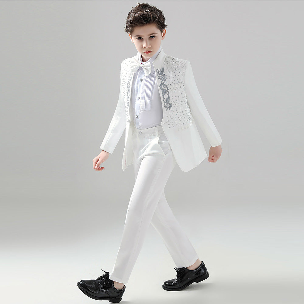 Boy's 2-Piece Suit Sequin White Tuxedo