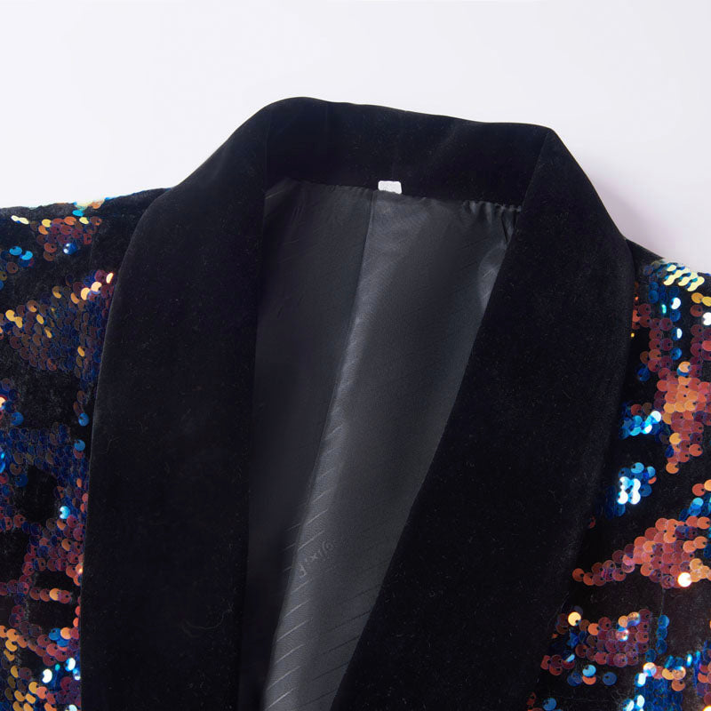 Men's Reversible Gradient Full Sequin Velvet Purple Tuxedo for Prom