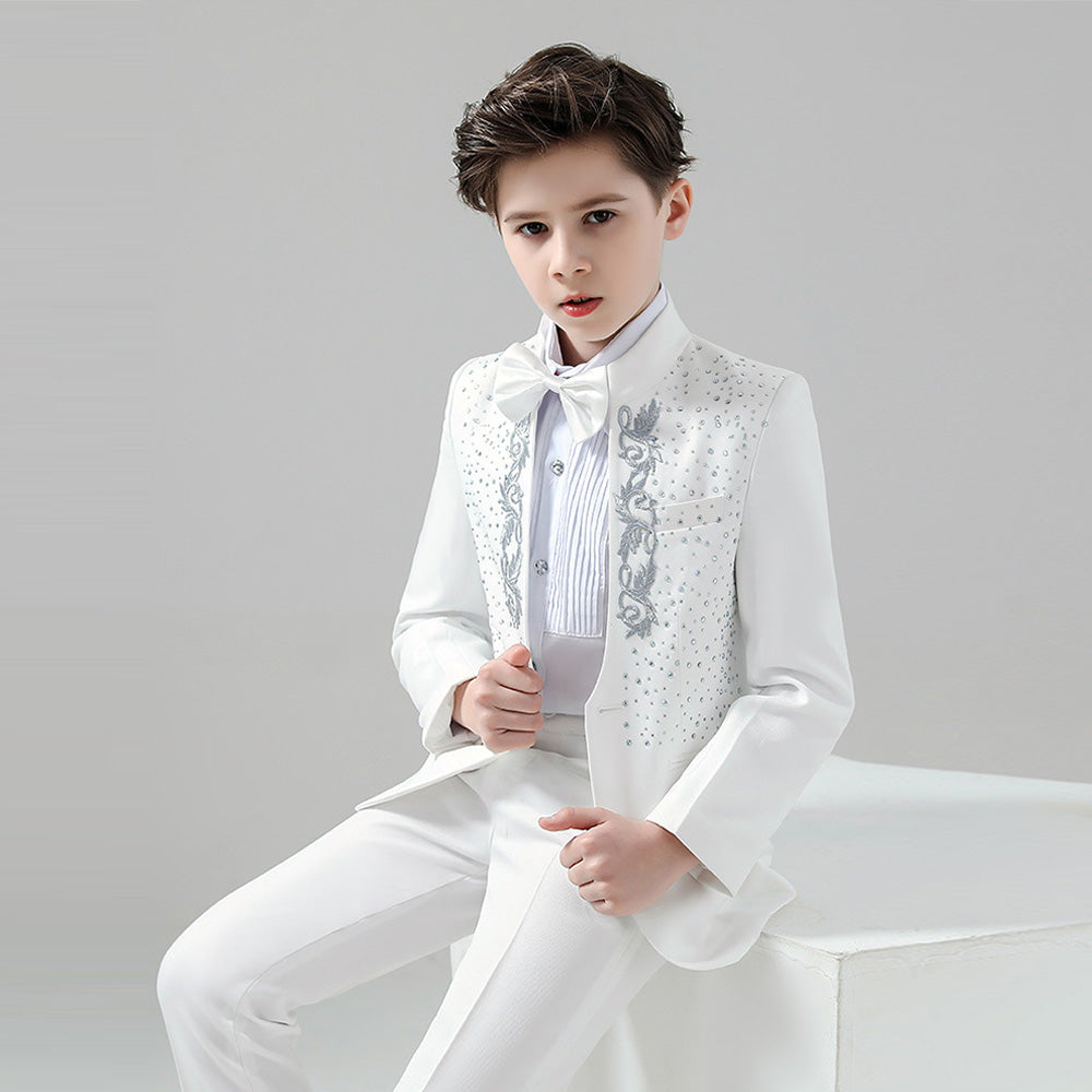 Boy's 2-Piece Suit Sequin White Tuxedo