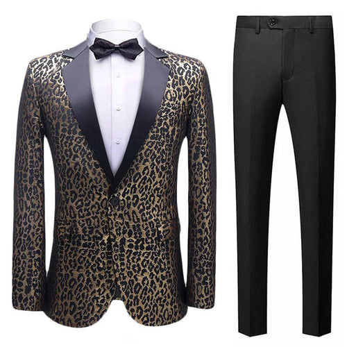 Men's Leopard Seamless Pattern Black Dinner Jacket