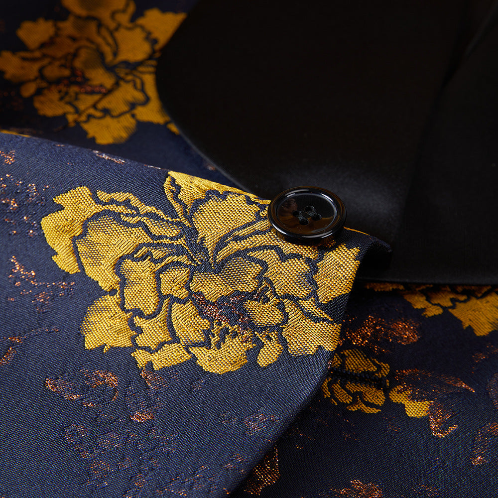 Men's Jacquard Embroidered Flower Print Tuxedo Jacket