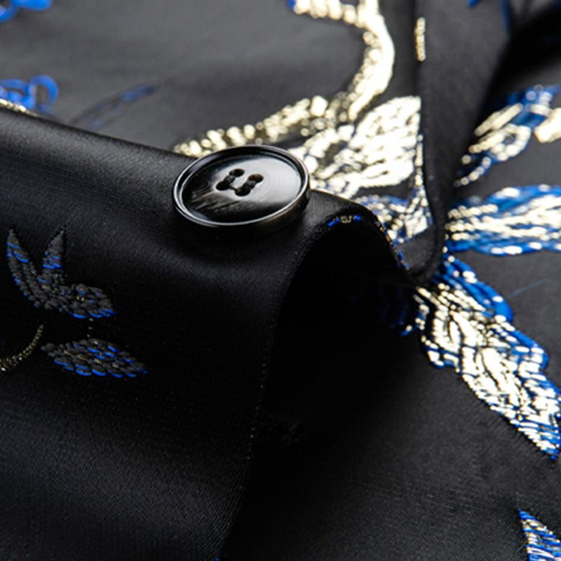 Men's 2-Piece Large Collar Unique Blue Bird Embroidery Shawl Collar Suit