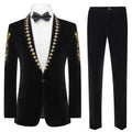 Mens 2-Piece Gold Embroidered Velvet Black Dinner Jacket