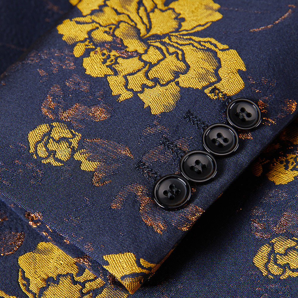 Men's Jacquard Embroidered Flower Print Tuxedo Jacket