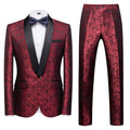 Mens 2-Piece Shawl Lapel Jacuard Burgundy Tuxedo