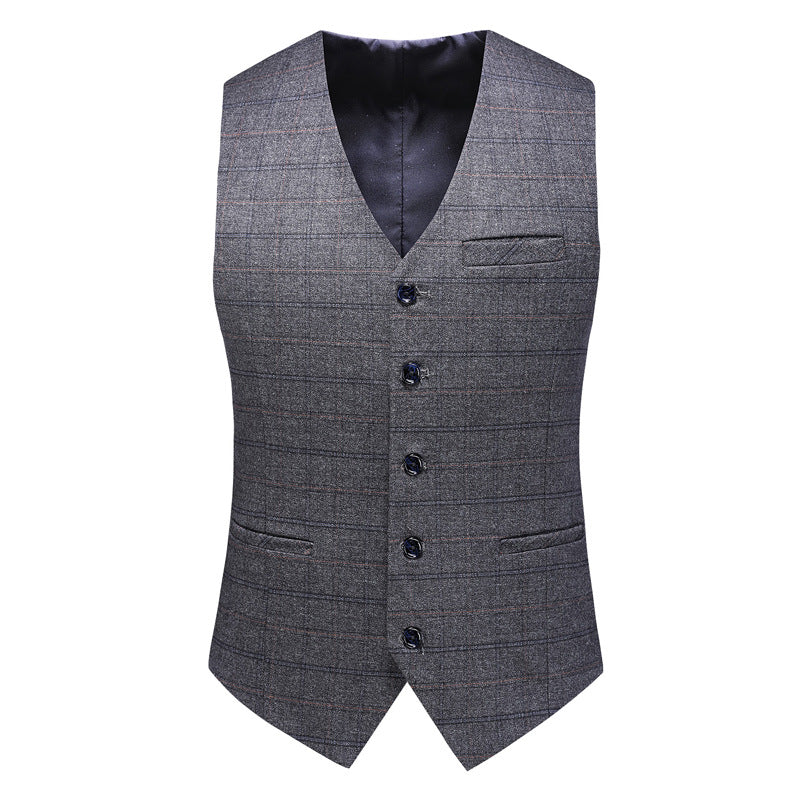 Men’s 3-Piece Subtile Geometric Grid Style Dark Gray Suit