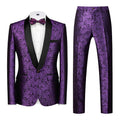 Mens 2-Piece Shawl Lapel Jacuard Dark Purple Tuxedo