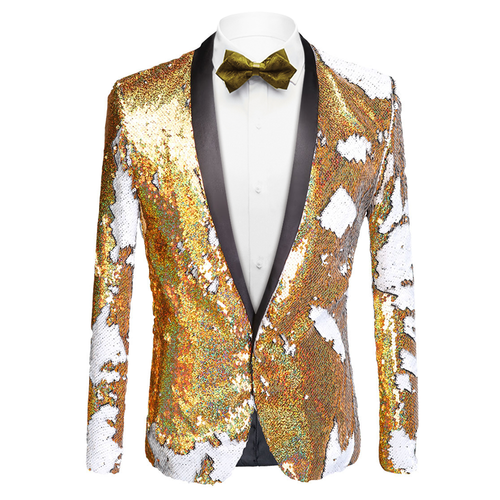 Men's Full Sequin Gold Embroidery Tuxedo Jacket