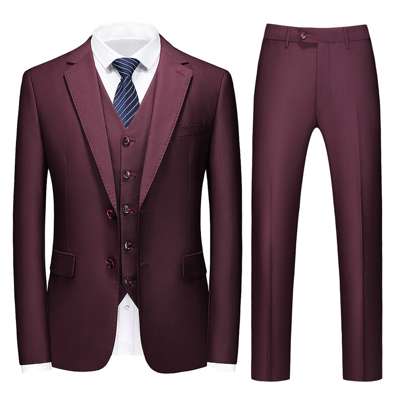 Men’s 3-Piece Two Button Classic Style Burgundy Business Suit