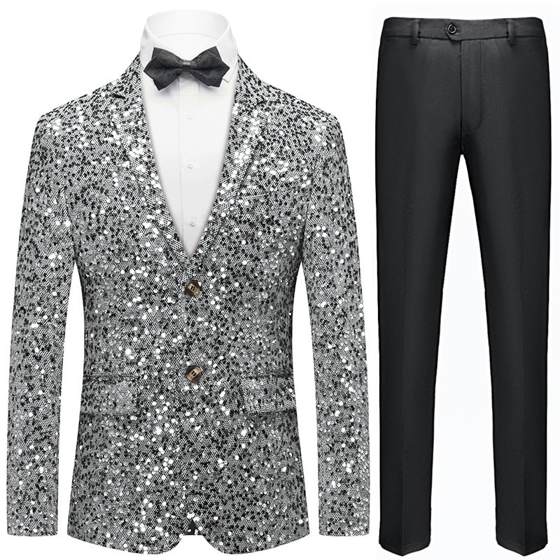 Men's Silver Sequin Polka Dot Silver Suit