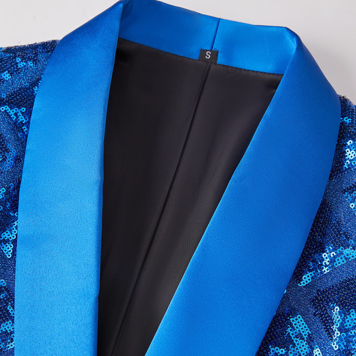 Men's Shimmering Argyle Pattern Blue Tuxedo Jacket