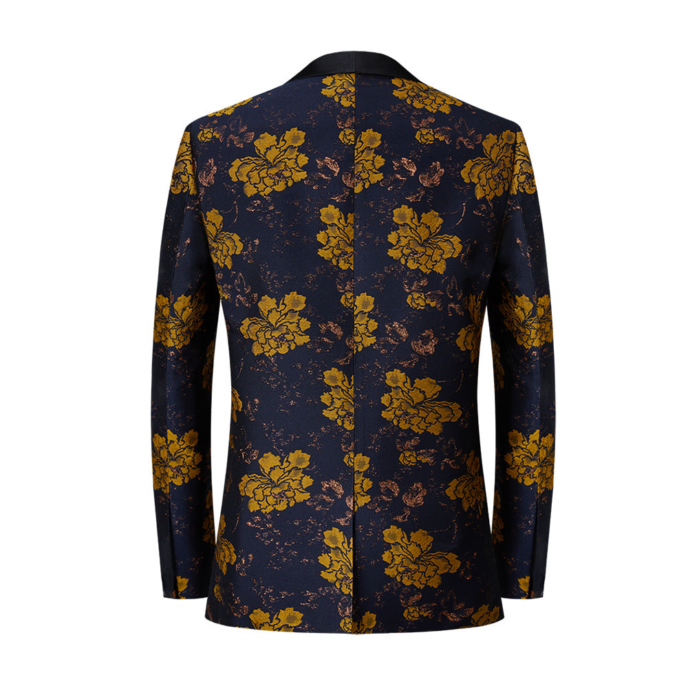 Men's Jacquard Embroidered Flower Print Tuxedo Jacket