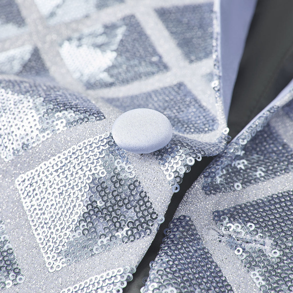 Men's Shimmering Argyle Pattern Silver Tuxedo Jacket