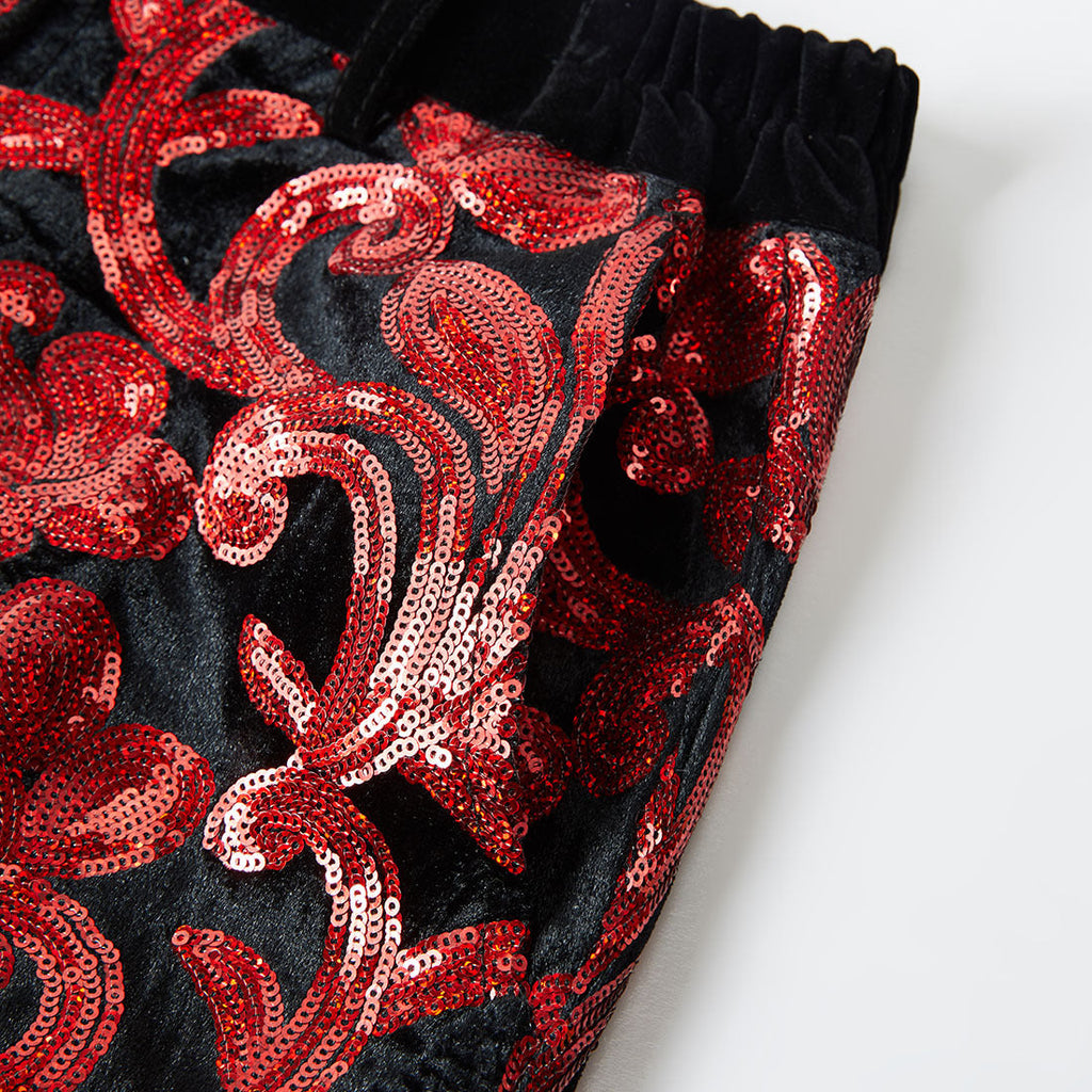 Men's Shiny Luxury Embroidery Pants Red