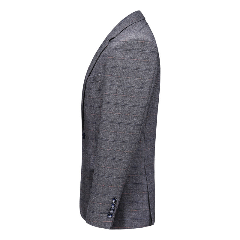 Men’s 3-Piece Subtile Geometric Grid Style Dark Gray Suit