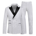 Men's 3-Piece Jacquard Peak Lapel Double Breasted White Tuxedo