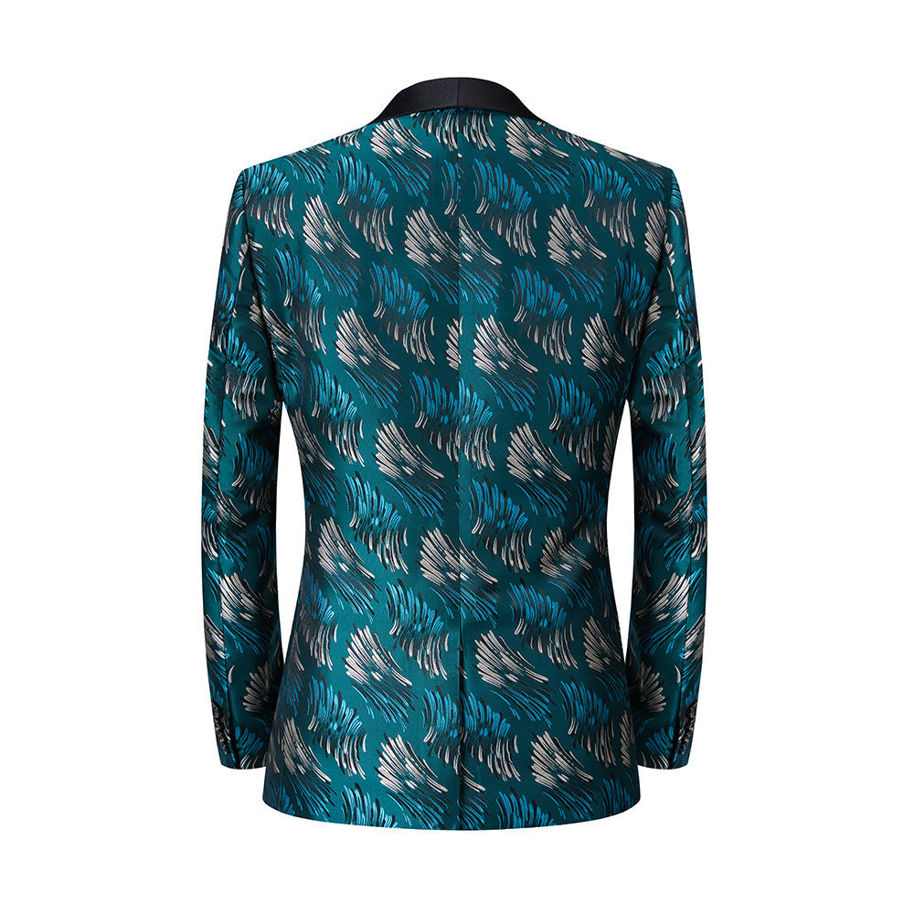 Men's Jacquard Embroidered Textured Digital Print Dark Teal Tuxedo Jacket