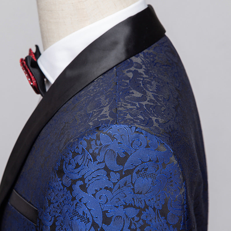 Mens 2-Piece Shawl Lapel Jacuard Royal Blue Tuxedo