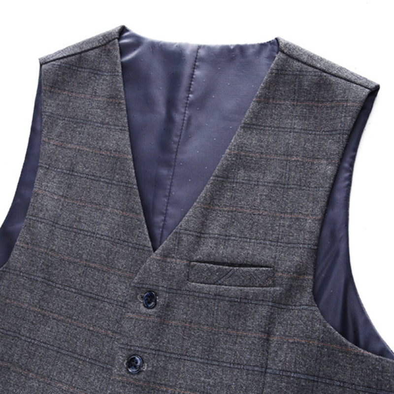 Men’s 3-Piece Subtile Geometric Grid Style Dark Gray Suit