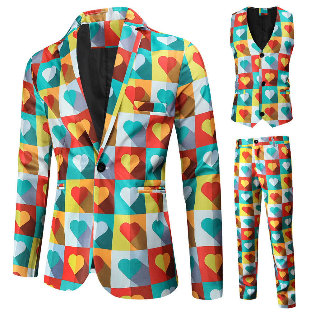 Men's Valentine's Day Theme Printed Suit 3-Piece 4 Color