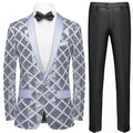 Men's Shimmering Argyle Pattern Silver Tuxedo Jacket