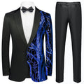 Men's 2-Piece Suit Blue Shimmering Branches Black Tuxedo