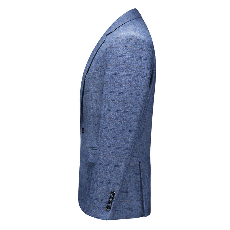 Men’s 3-Piece Subtile Geometric Grid Style Grayish Blue Suit