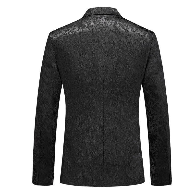 Men's 3-Piece Jacquard Red Peak Lapel Double Breasted Black Tuxedo