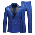 Men's 3-Piece Jacquard Peak Lapel Double Breasted Blue Tuxedo