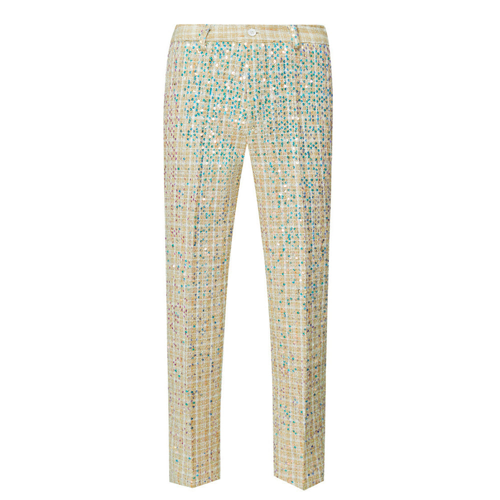 【combination Special】Men’s Linen Sparkle Gridline Champagne Pants