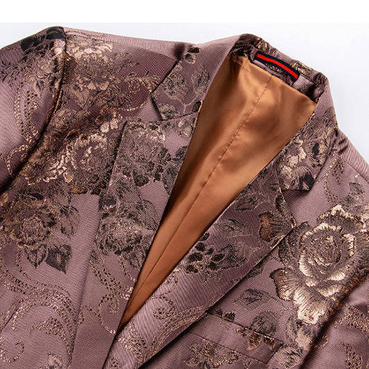 Men's Notched Lapel One Button Jacquard Brown Tuxedo