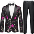 Men's 2-Piece Golden Magenta Birdsong Forest Embroidery Shawl Collar Suit