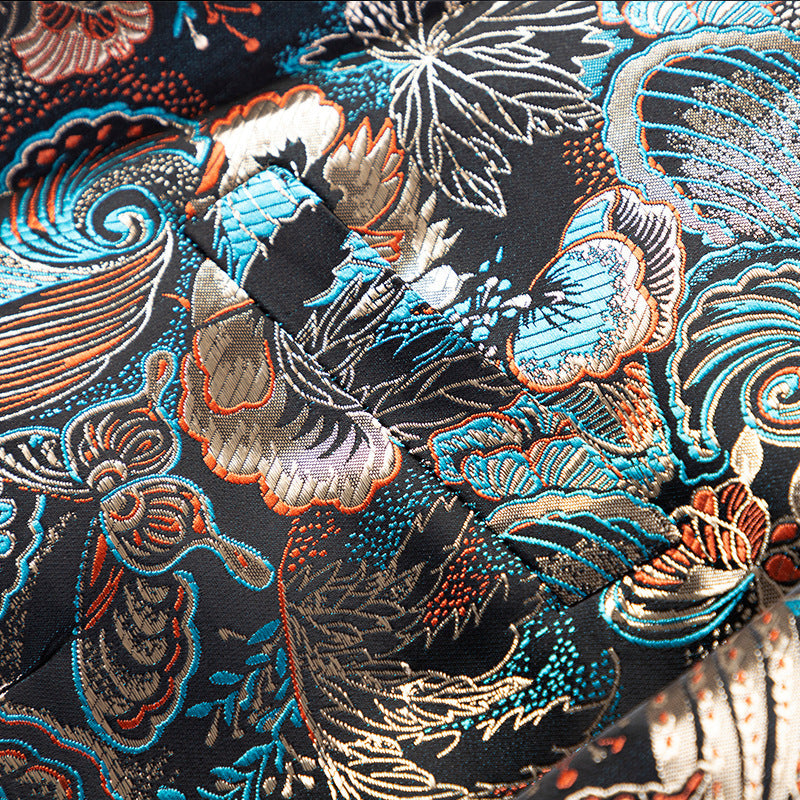 Men's Botanical Jacquard Peak Lapel Dark Teal Tuxedo