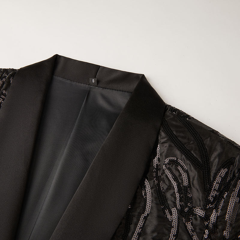 Men's Shawl Lapel Subtile Sequin Embroidery Black Tuxedo