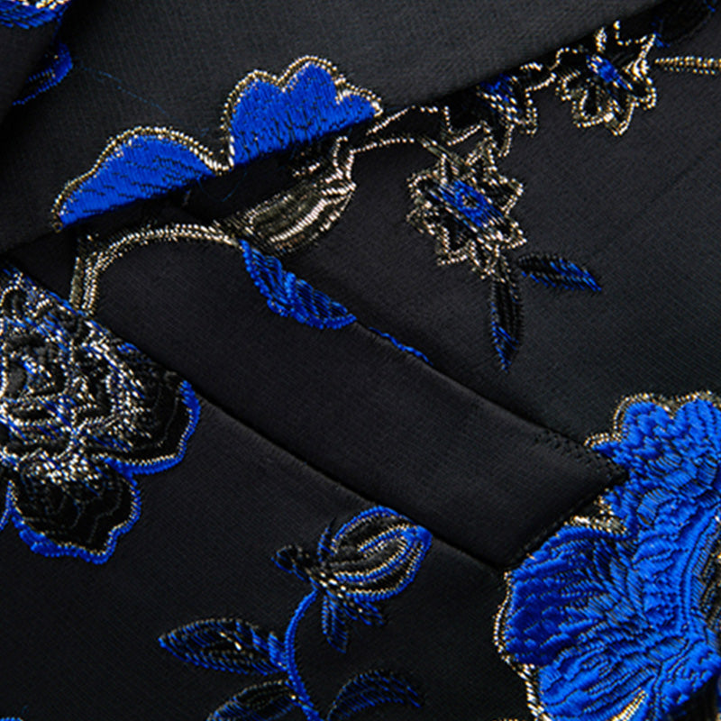 Men's 2-Piece Large Collar Unique Blue Bird Embroidery Shawl Collar Suit