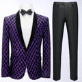 Men's Sequin Purple Diamond Embroidered Black Tuxedo